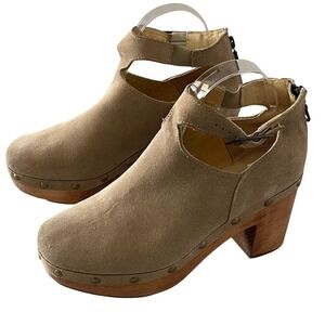 Five Worlds Women's Size 8 Suede‎ Western Clog Mules Studded Wooden Heel Boho